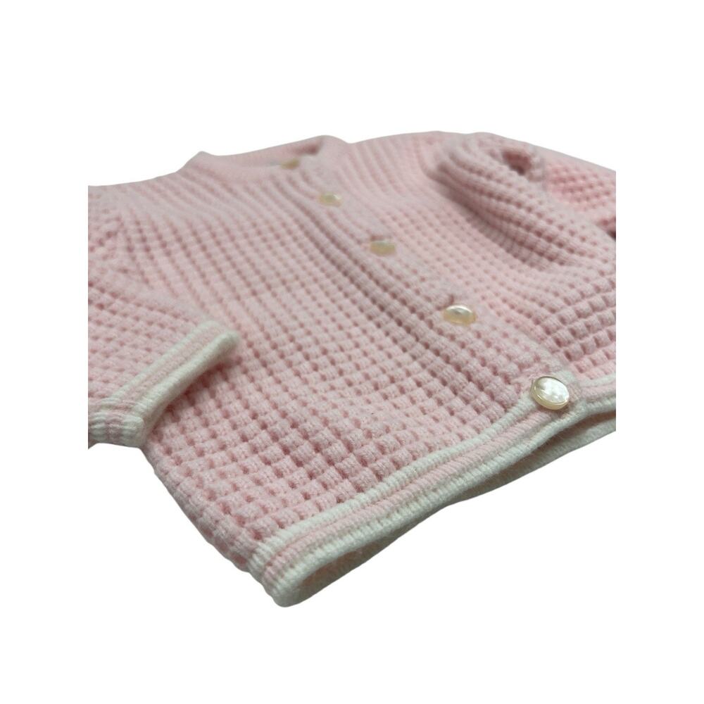 Vtg BLUE BIRD Baby Cardigan Sweater Sz 3-6M Waffle Knit Pearl Button Cottage USA - Picture 3 of 9